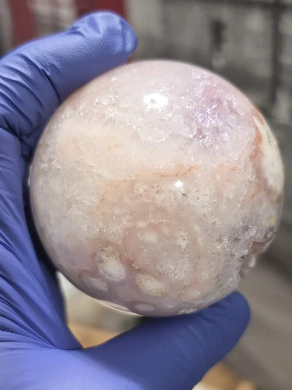 Pink Amethyst And Agate Druzy Crystal Display Sphere